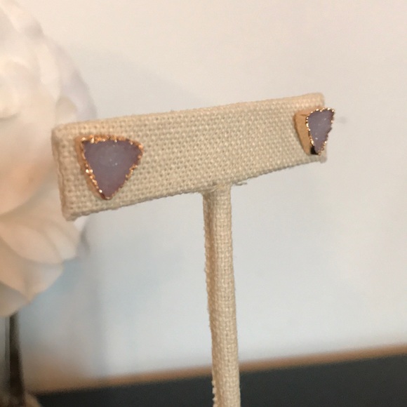 Druzy Pink Triangle Stud Earrings - Picture 6 of 8